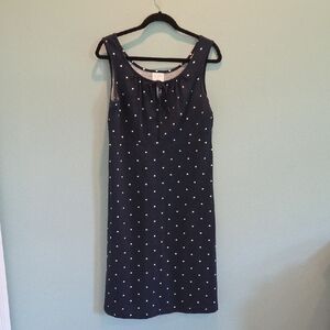 Style Studio Navy and White Polka Dot Midi Dress Women's Medium Made in The USA